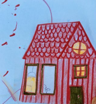 Ein kleines rotes Holzhaus gemalt von mir