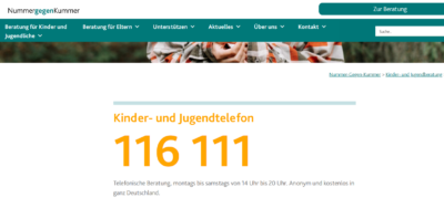 Logo der Nummer gegen Kummer und darunter in großen orangenen Zahlen 116 111
