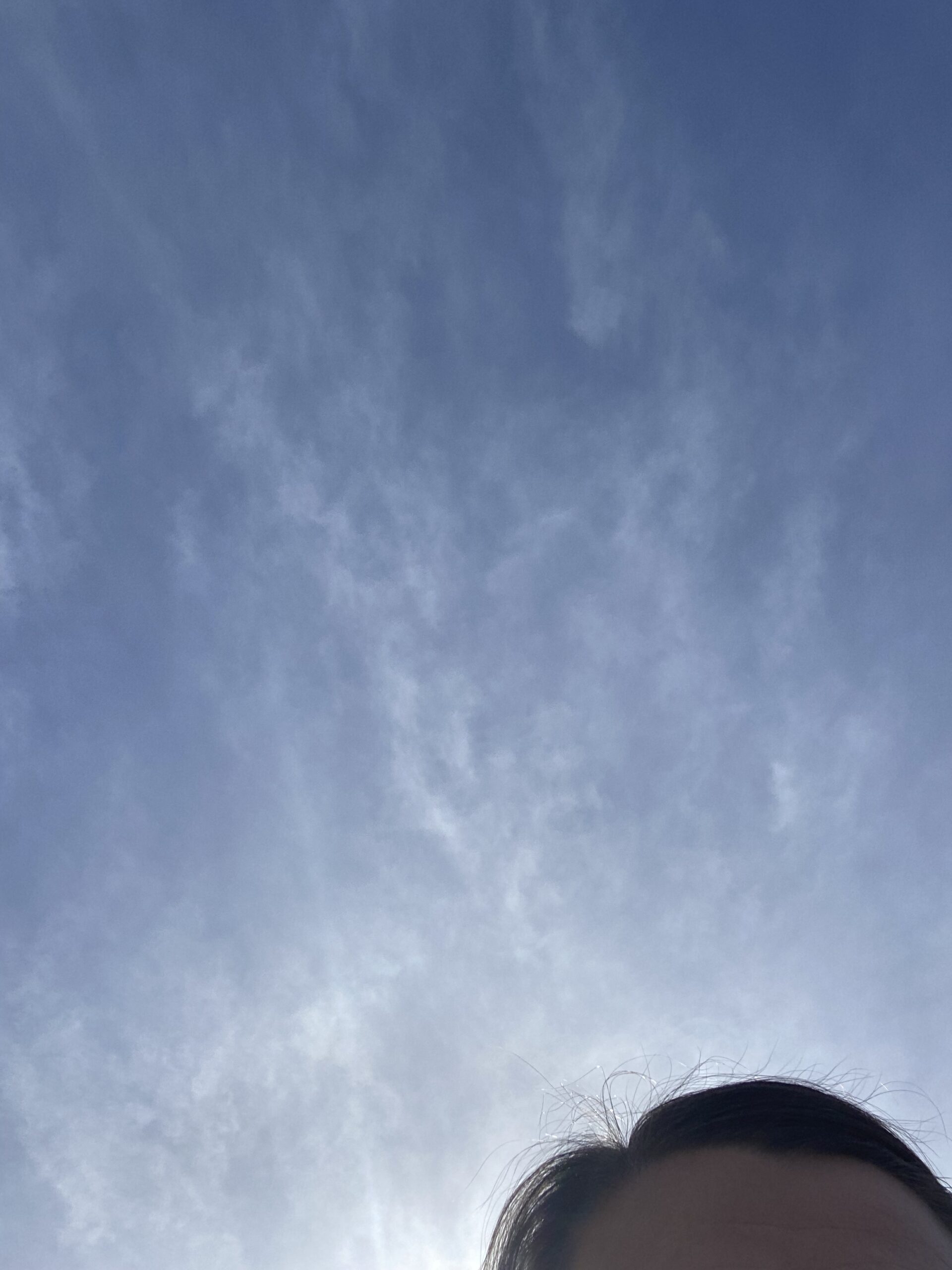 Blauer Himmel Schleierwolken und meine Stirn 